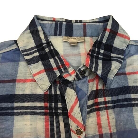 Avenue Plaid Button Up Shirt Crochet Pocket Long Sleeves Lightweight Size 14/16 - Picture 6 of 8